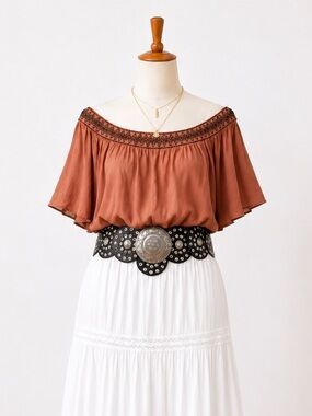 Sweet Wanderer Rust Off-Shoulder Top